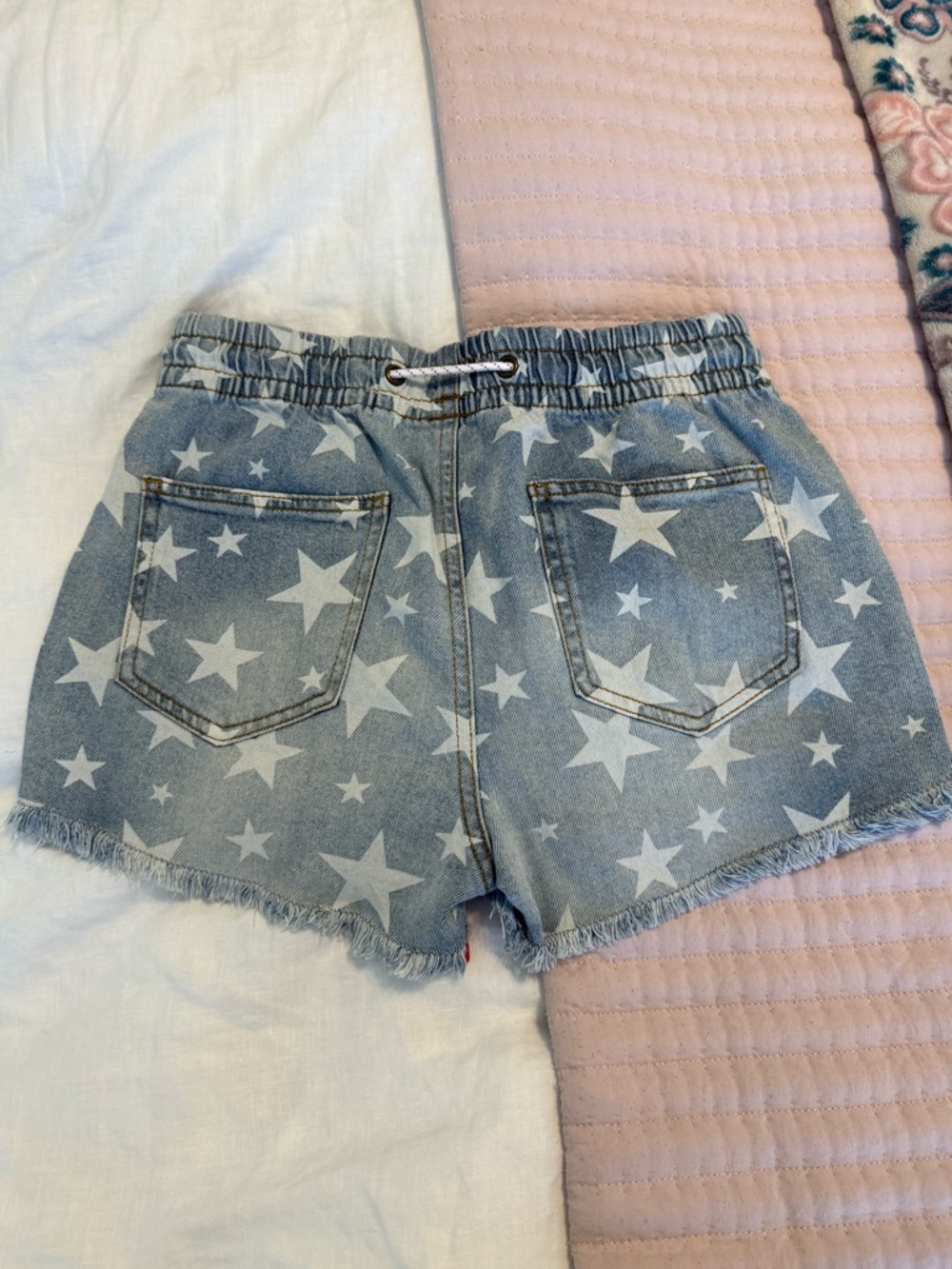 Celebrity Pink Blue Star Print Denim Drawstring Shorts - Picture 2 of 3